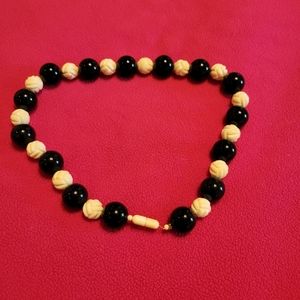 Vintage Necklace Glass Beads & Bone or Bakelite